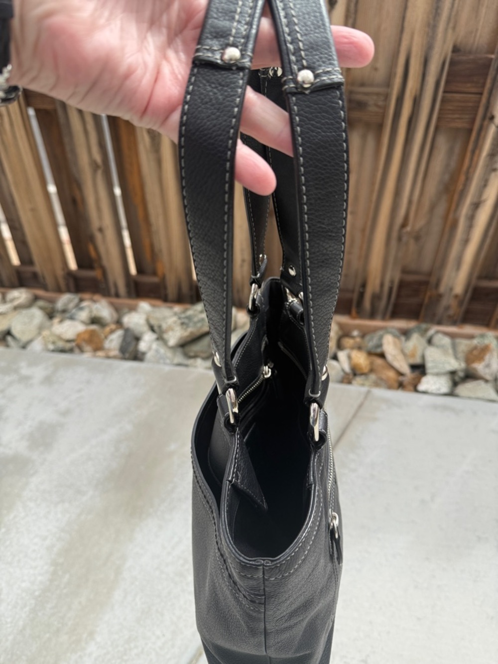 Coach Black Leather Shoulder Tote with Silver Hardware - Picture 15 of 16